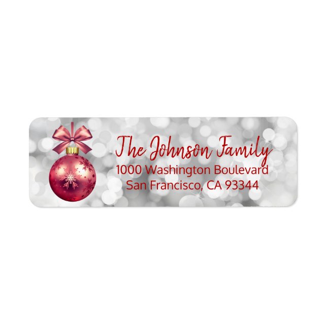 Lights Red Ornament Christmas Return Address (Front)