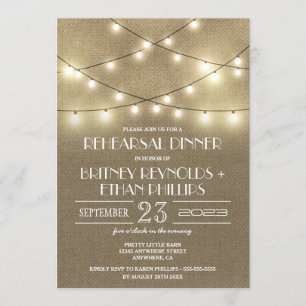 Lights+ Rustic Burlap Rehearsal Dinner Invitations