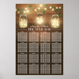 Lights + Rustic Mason Jar Wedding Seating Chart