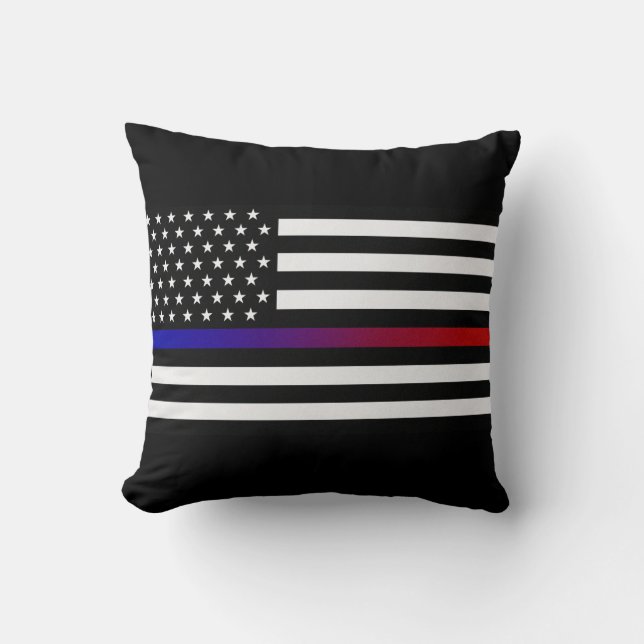 Lights & Siren Thin Line Flag Throw Pillow (Front)