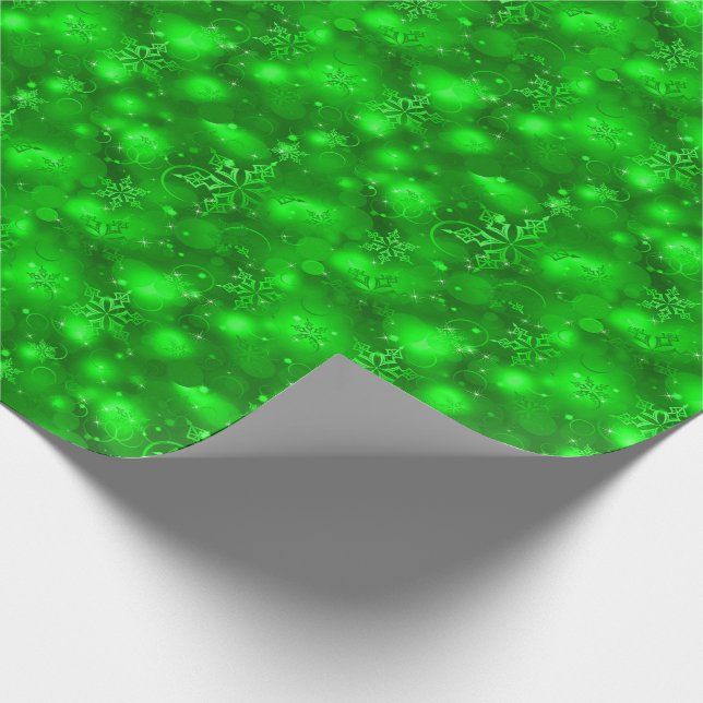 Lights & Snowflakes, Green - Christmas Wrapping Paper (Corner)