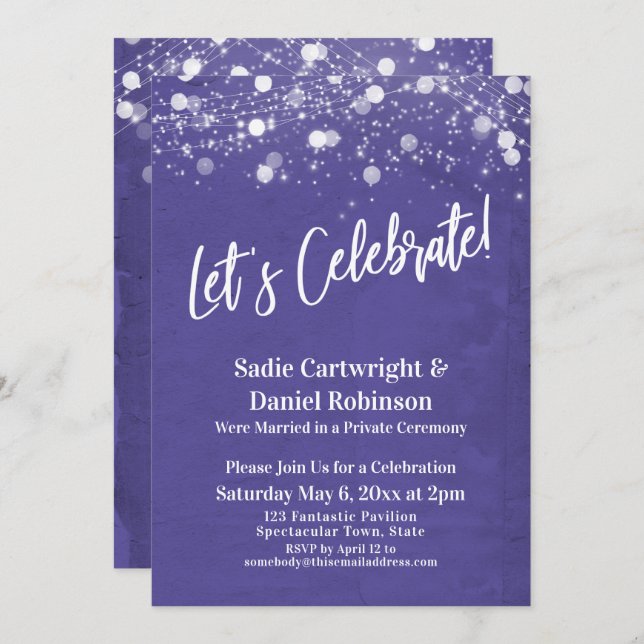 Lights Texture Let's Celebrate Purple Reception Invitation (Front/Back)