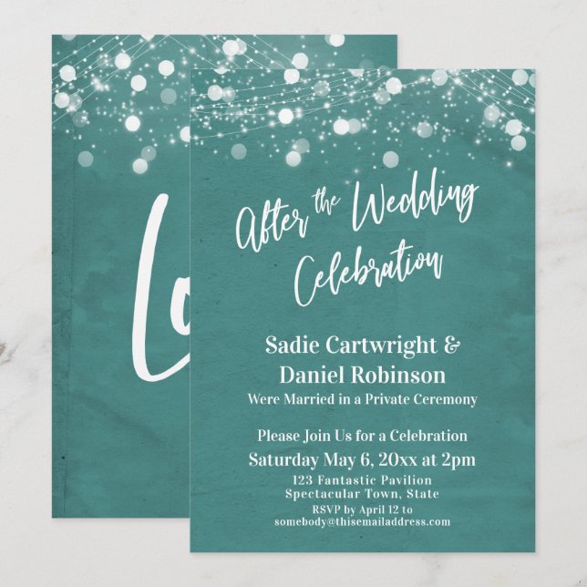 Lights Textured After the Wedding Celebration Teal Invitation (Front/Back)
