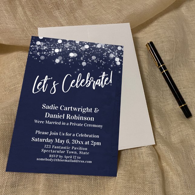 Lights Textured Let's Celebrate Navy Reception Invitation (Creator Uploaded)
