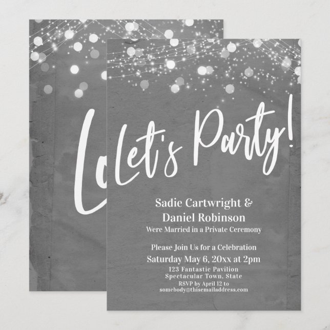 Lights Textured Let's Party Grey Reception Only Invitation (Front/Back)