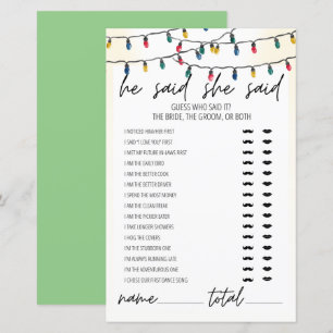 Lights Theme He Said She Said Bridal Shower Game