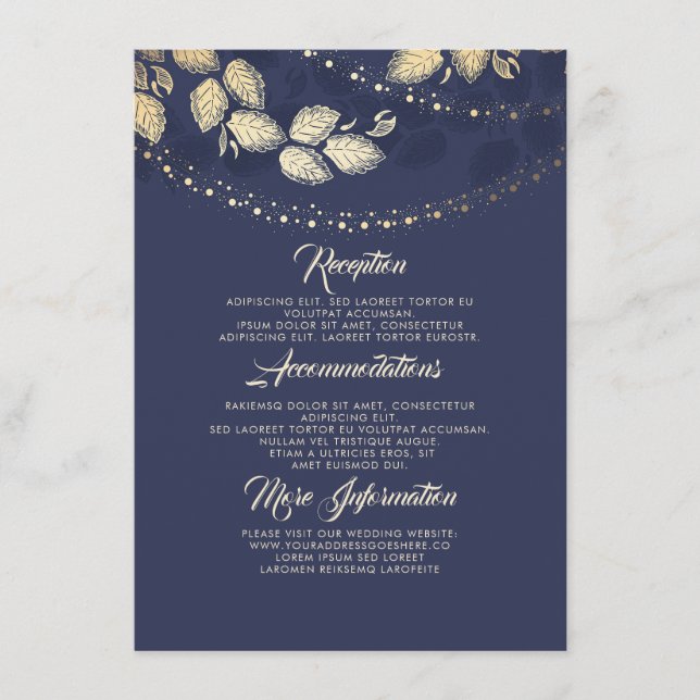 Lights Tree Leaves Elegant Wedding Details Insert (Front)