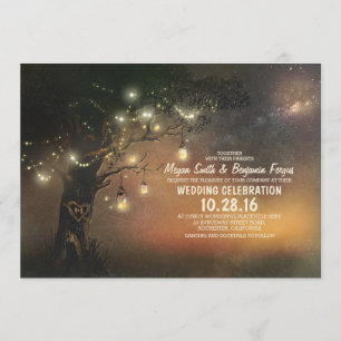 Lights Tree & Mason Jars Rustic Wedding Invitation