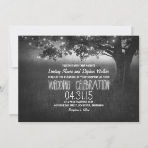 lights tree rustic wedding invitation