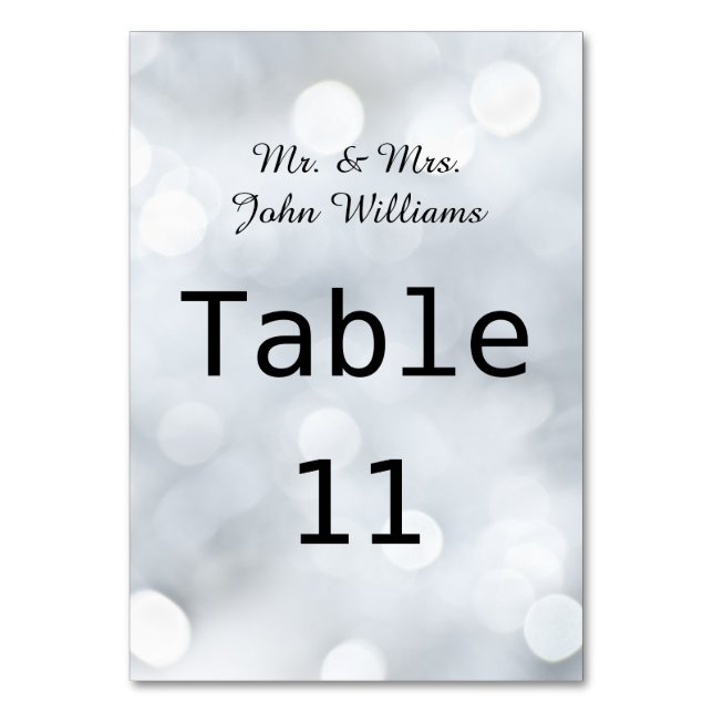 Lights White Snow Sparkle Reception Table Card (Front)
