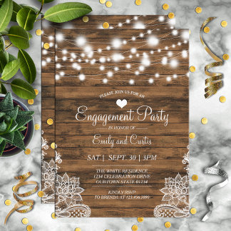 Lights Wood and Lace Engagement Party Invitation