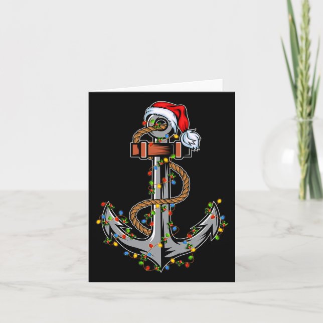Lights Xmas Santa Boating Sailing Anchor Christmas Card (Front)