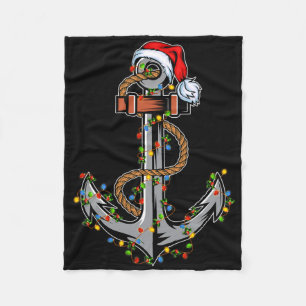 Lights Xmas Santa Boating Sailing Anchor Christmas Fleece Blanket