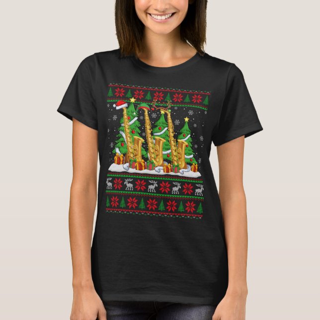 Lights Xmas Sweater Style Ugly Santa Saxophone Chr (Front)