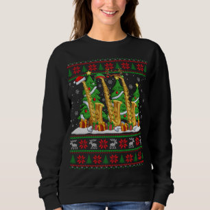 Lights Xmas Sweater Style Ugly Santa Saxophone Chr