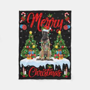 Lights Xmas Tree Santa Belgian Malinois Dog Christ Fleece Blanket