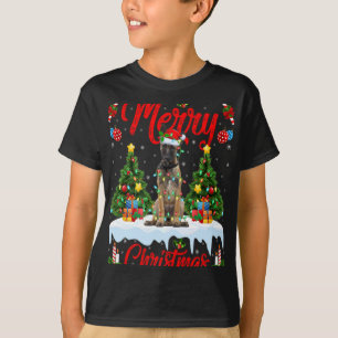 Lights Xmas Tree Santa Belgian Malinois Dog Christ T-Shirt