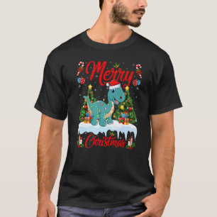 Lights Xmas Tree Santa Brontosaurus Dinosaur Chris T-Shirt