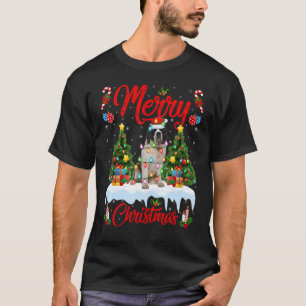 Lights Xmas Tree Santa Saint Bernard Dog Christmas T-Shirt
