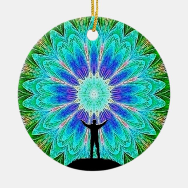Lightworker Colourful Geometry Mandala Pattern Ceramic Ornament (Front)