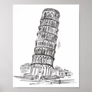 Ligne art de la tour de Pise, Italie poster Art