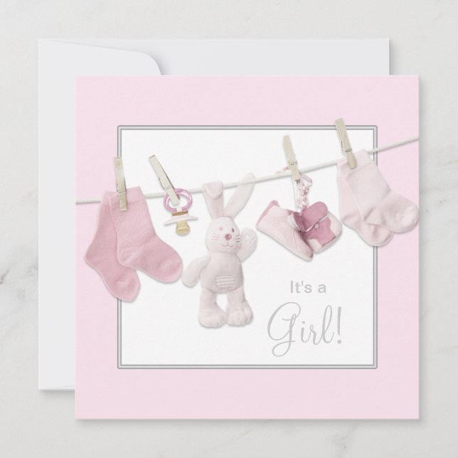 Ligne de linge rose bébé fille douche Invitations (Devant)