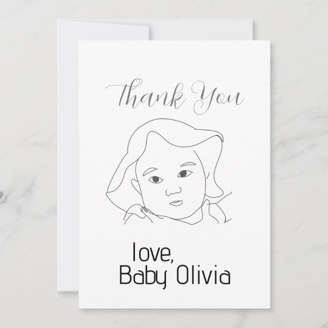 Ligne Dessin Carte de remerciements visage bébé (Devant)