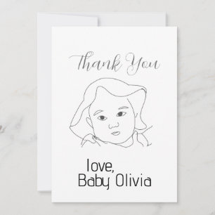 Ligne Dessin Carte de remerciements visage bébé