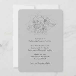 Ligne Tiré Crâne et Roses mariage Invitations