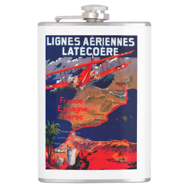 Lignes Aeriennes Latecoere Vintage Poster Hip Flask (Front)