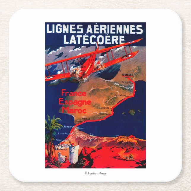 Lignes Aeriennes Latecoere Vintage Poster Square Paper Coaster (Front)