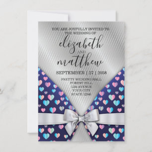 Lignes argentées élégantes Invitation Nœud et cœur