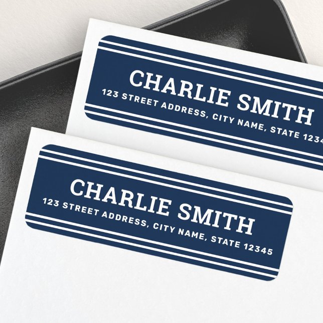 Lignes blanches modernes bleu foncé adresse de ret (Modern white lines dark blue return address label)