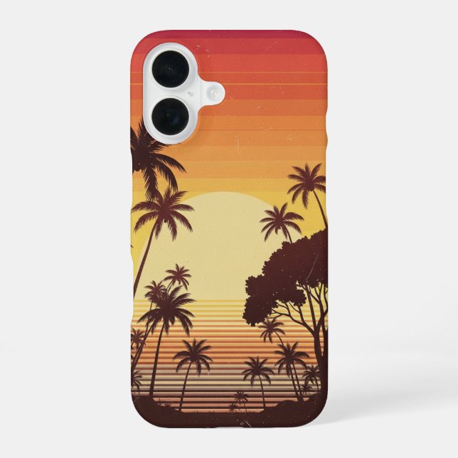 Lignes de Palmiers au Coucher de Soleil Rétro iPhone 16 Case (Back)