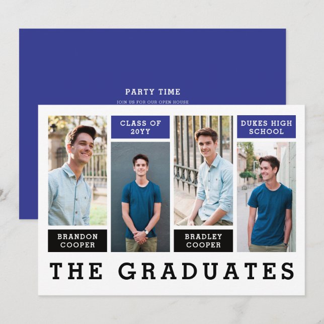 Lignes modernes Faire-part de graduation (Devant / Derrière)