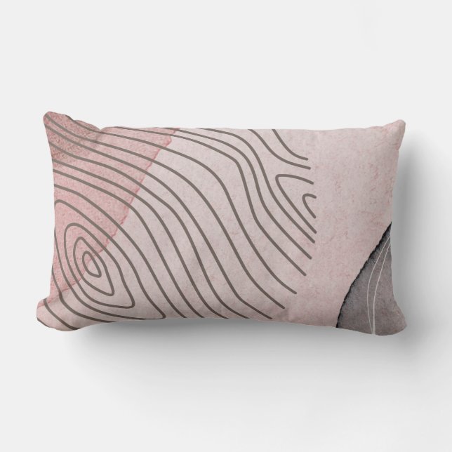 Lignes modernes rose et gris Boho Lumbar Coussin (Recto)