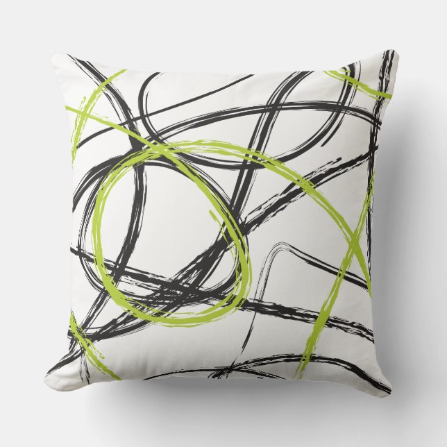LIGNES NOIRES vertes DESIGN Oreiller à lancer rétr (Recto)