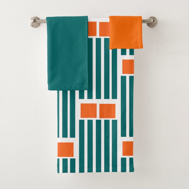 Lignes turquoises et Boîtes Ensemble de serviettes (En situation)