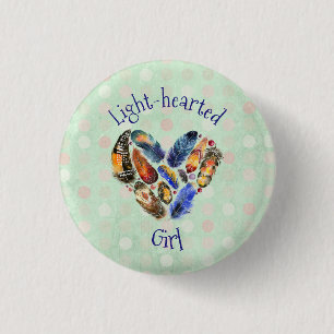Ligt-Hearted Girl With Feathers In Heart Shape 1 Inch Round Button
