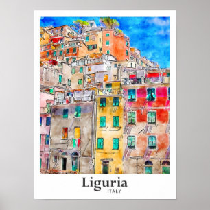 Liguria Italy Travel Watercolor Hand Drawn Poster