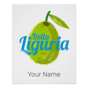 Liguria Retro Olive Italy Vintage Holiday Souvenir Poster