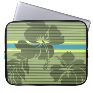 Lihue Hibiscus Stripe Hawaiian Neoprene Wetsuit Laptop Sleeve