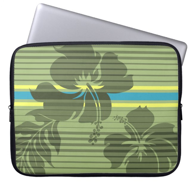 Lihue Hibiscus Stripe Hawaiian Neoprene Wetsuit Laptop Sleeve (Front)
