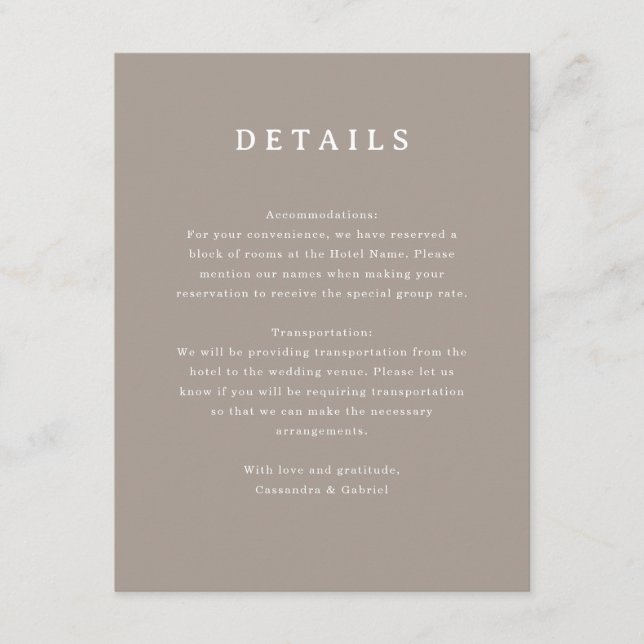 Lihue Wedding Enclosure Card (Front)
