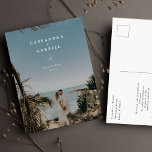 Lihue Wedding Save the Date Announcement Postcard<br><div class="desc">Modern wedding save the date featuring classic white typography,  a small starfish motif and a custom photo background.</div>