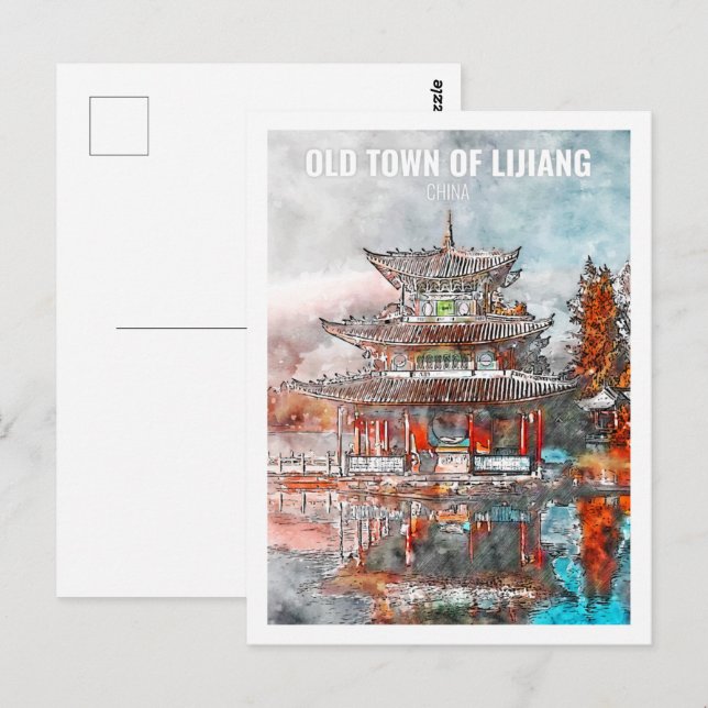 Lijiang China Famous Travel Watercolor Sketch Postcard (Front/Back)