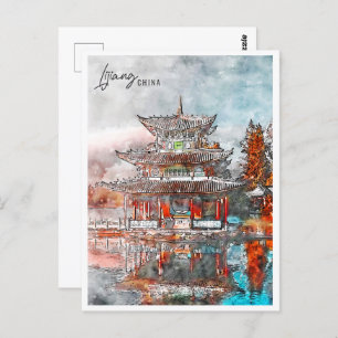 Lijiang China Travel Place Watercolor Postcard