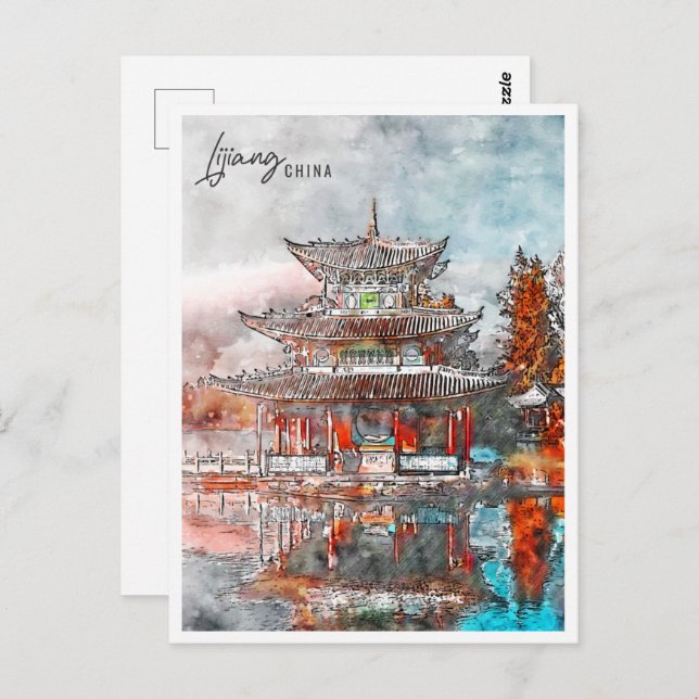 Lijiang China Travel Place Watercolor Postcard (Front/Back)