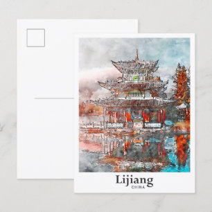 Lijiang China Travel Watercolor Hand Drawn Postcard