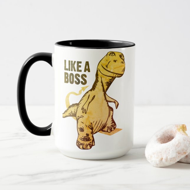 Like a Boss Dinosaur Meme | Grunge Mug (With Donut)